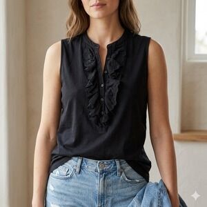 Vtg Lauren Ralph Lauren Black Sleeveless Ruffle Eyelet Lace Top L French Girl